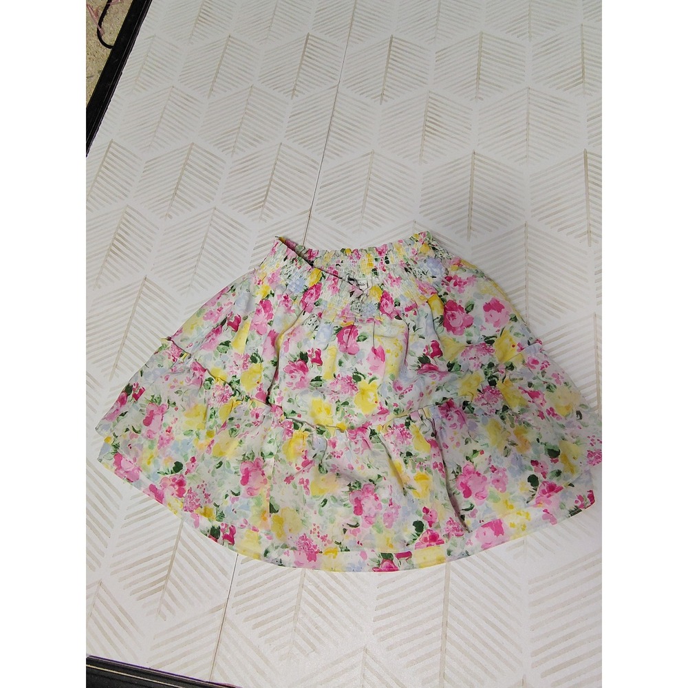 Janie and Jack Girls Size 8 Floral Tiered Smocked Waist Skirt Pink Yellow Green